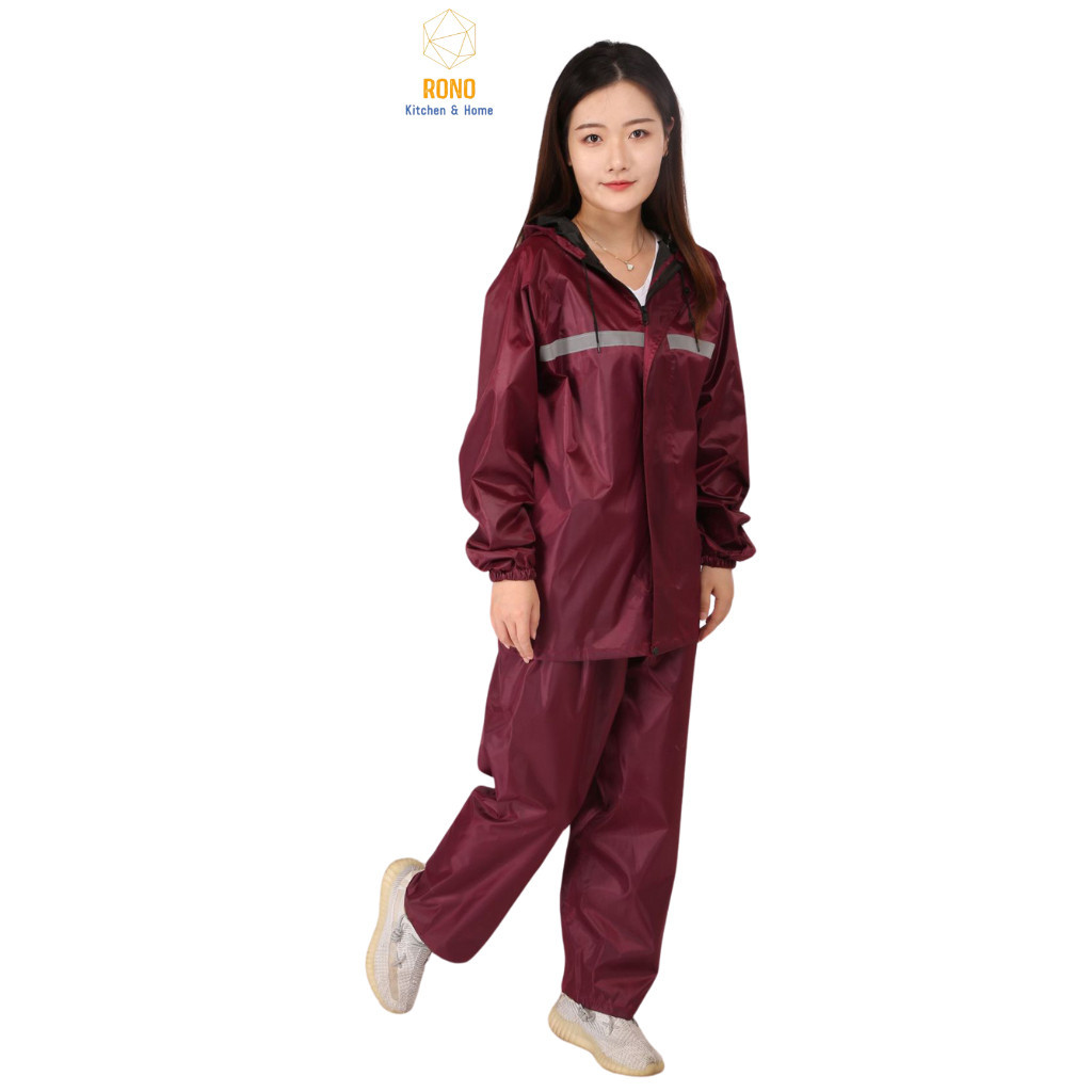 Bộ Quần Áo Mưa Người Lớn, Áo Mưa 1 Lớp Siêu Gọn Nhẹ, Có Phản Quang Đi Đêm, Đi Xe Máy An Toàn