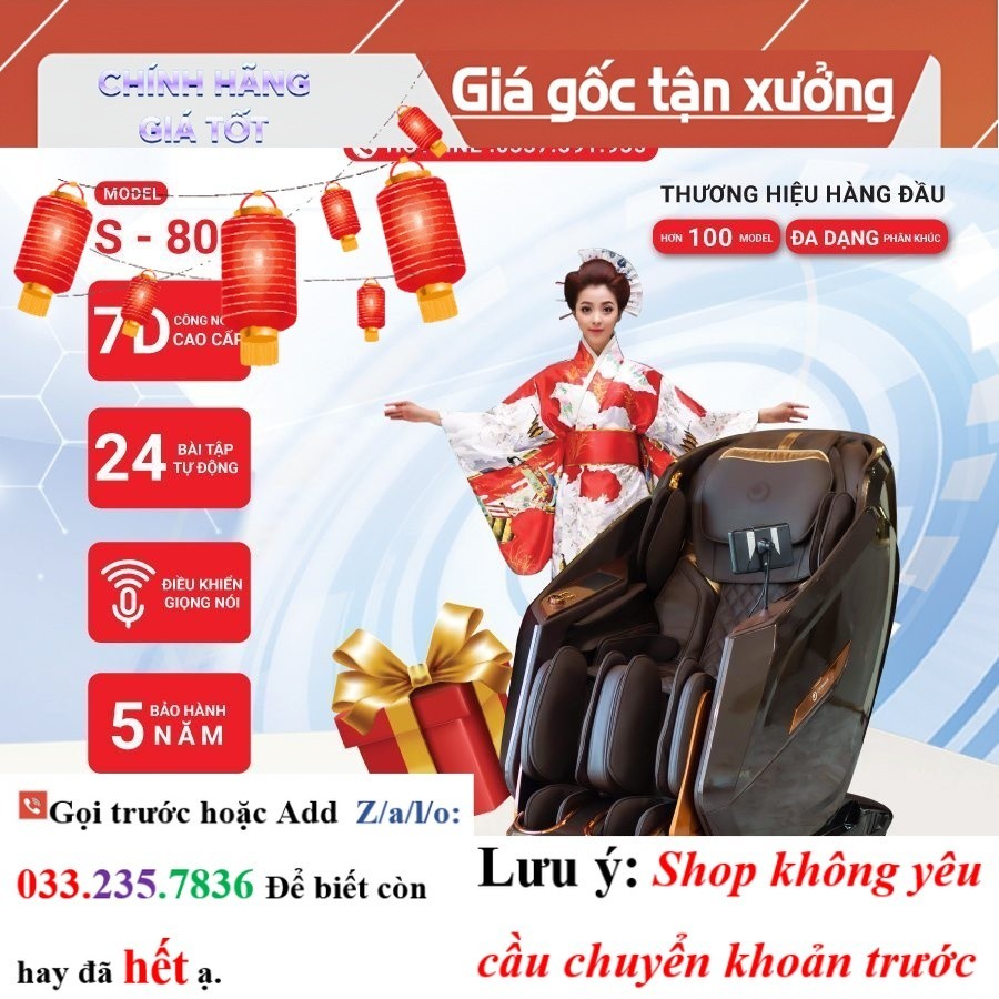 <new> Ghế massage Okinawa Os- 802, công nghệ 7D, điều kiển bằng giọng nói tiếng Việt -