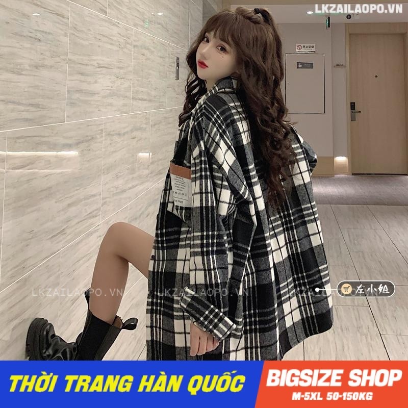 Áo sơ mi nữ tay dài Bigsize Áo sơ mi kẻ caro form rộng có cổ mùa xuân Phong cách Hàn Quốc Thời Trang đẹp