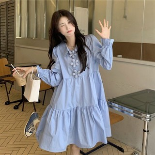 Áo Sơ Mi Dài Tay Màu Xanh Nữ Mùa Xuân Phong Cách Mới Pháp Preppy Phong Cách Nhỏ Sang Trọng Váy Ngọt Ngào