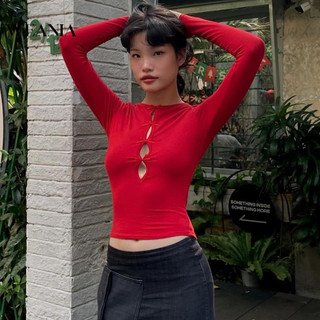 Áo thun dài tay cổ tròn hở nơ nữ WEANIA