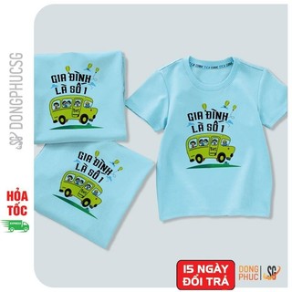 Áo thun gia đình là số 1 Đồ đôi bố mẹ và bé Đồng phục gia đình 3/4/5 người Màu thiên thanh GD338TT
