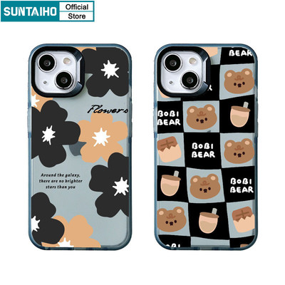 Suntaiho Ngộ nghĩnh Trà Sữa Hoa Gấu Họa Tiết Trong Suốt Mờ Dành Cho Iphone 15 14 12 13 11 Pro Max IP 7 8 Plus Iphon X Xs XR Xs Max TPU Silicon Softcase Cao Cấp Chống Sốc Ốp điện thoại