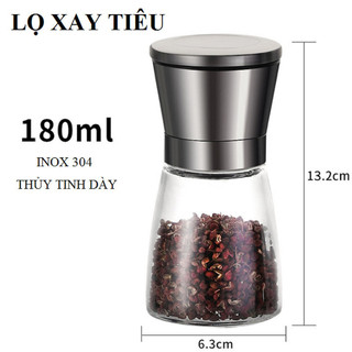 Cối xay tiêu, lọ xay tiêu, xay hạt khô bằng thủy tinh nắp bằng inox loại đẹp