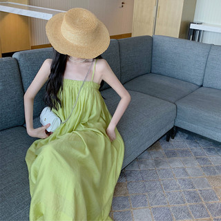 Váy dài màu xanh lá cây không tay cổ một dòng Váy mùa hè lệch vai Váy đi biển cỡ lớn Bơ Sanya Kỳ nghỉ bên bờ biển K6NZváy nữ chân váy