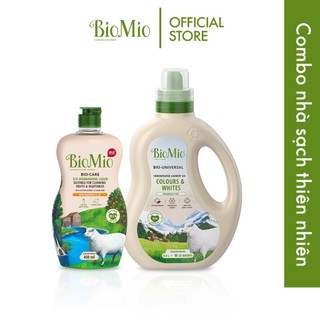 Combo Nhà Sạch Thiên Nhiên BIOMIO: Nước Rửa Chén 450ml, Nước Giặt Xả Đồ Trắng Và Sáng Màu 900ml