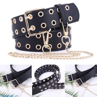Vipdeal1 unisex thắt lưng dây xích rocker pu đen dây thắt lưng đôi grommet và dây xích kim loại