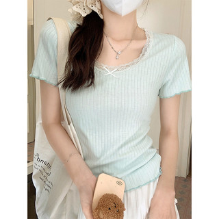 Áo thun nữ cổ ren nhỏ kiểu dáng gợi cảm, áo sơ mi ngắn tay, dáng ngắn ôm body nhiều màu, thêu chữ X, mã 16