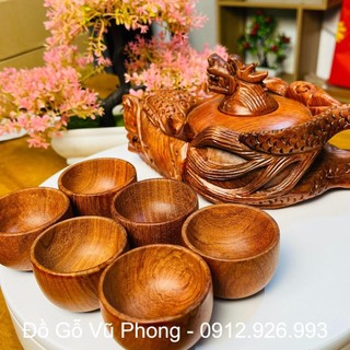 Bộ ấm chén gỗ hương nguyên khối - ấm chén gỗ khắc hình rồng độc đáo