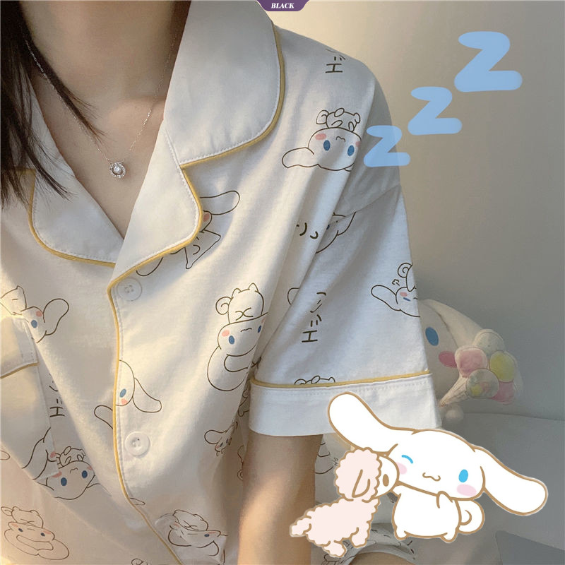 Sanrio Cinnamoroll Nữ Bộ Đồ Ngủ Ngắn Thời Trang Dễ Thương 2024 Quần Áo Gia Đình Mùa Hè Nhật Bản Mỏng Homewear Suit [BL]