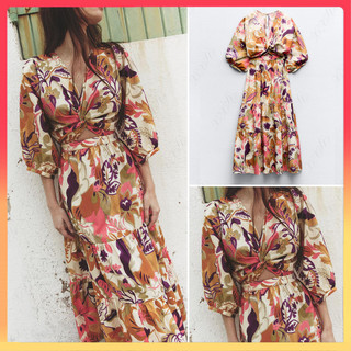 Zara Summer Sản phẩm mới Váy in họa tiết cổ chữ V hoa dành cho nữ 2732131