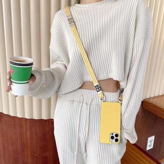 Ins Style Đơn Giản Độc Đáo Dây Đeo Ngang Ốp Lưng Điện Thoại IPhone 15 14 13 Pro 12 11 Pro Max XS XR X 8 7 Plus Vỏ Bảo Vệ Màu Trơn