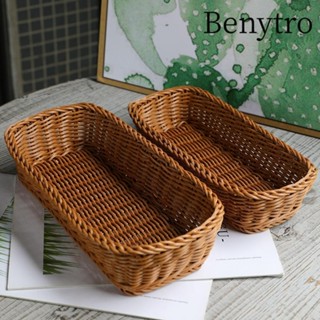  Giỏ đựng đồ bằng mây giả BENYTRRO Khay đan giả đa năng bền bỉ Tấm đựng thức ăn bánh mì hình chữ nhật bằng nhựa thời trang tại nhà 