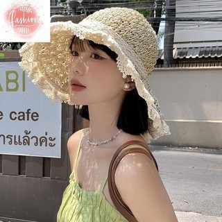 Mũ cói đi biển vành rộng viền ren phong cách Vintage (PKPX)