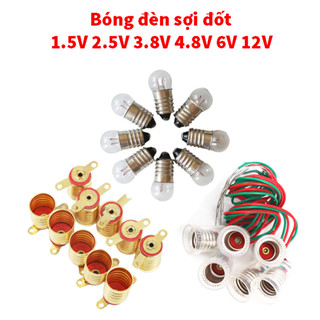 Bóng đèn sợi đốt 1.5V 2.5V 3.8V 4.8V 6V 12V đuôi xoáy E10, bóng đèn 12V, bóng điện 12V cho học sinh thực hành