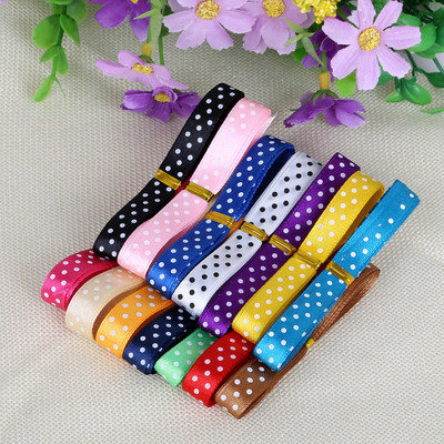 12 thước / túi 10mm Hỗn hợp ngẫu nhiên 12 màu in màu chấm Satin băng để đóng gói quà tặng Làm vải
