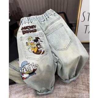 2025 Kiểu Mới Quần Hoạt Hình Mickey Thêu Dành Cho Bé Trai Và Bé Gái, Quần Fleece Màu Sáng Co Giãn