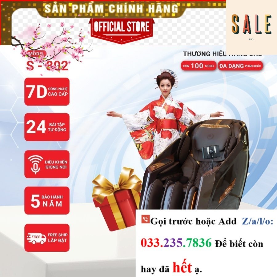  SỐC Ghế massage Okinawa Os- 802, công nghệ 7D, điều kiển bằng giọng nói tiếng Việt -