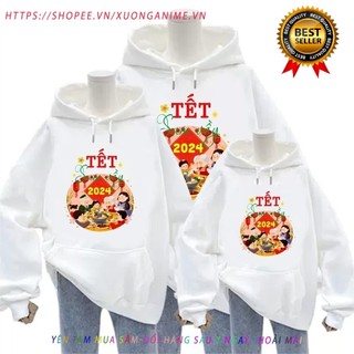 HOT áo hoodie tết 2024 gia đình  3/4/5 người, áo thu đông tết 2024, áo tết cho bé