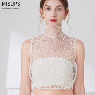 MISUPS Cổ Giả, Cổ Áo Giả Có Thể Tháo Rời Màu Đen, Cánh Hoa Ren Dễ Thương Áo Giả Nữ