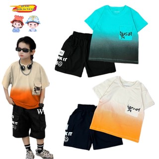 Bộ thun cotton phối loang ombre cho bé trai