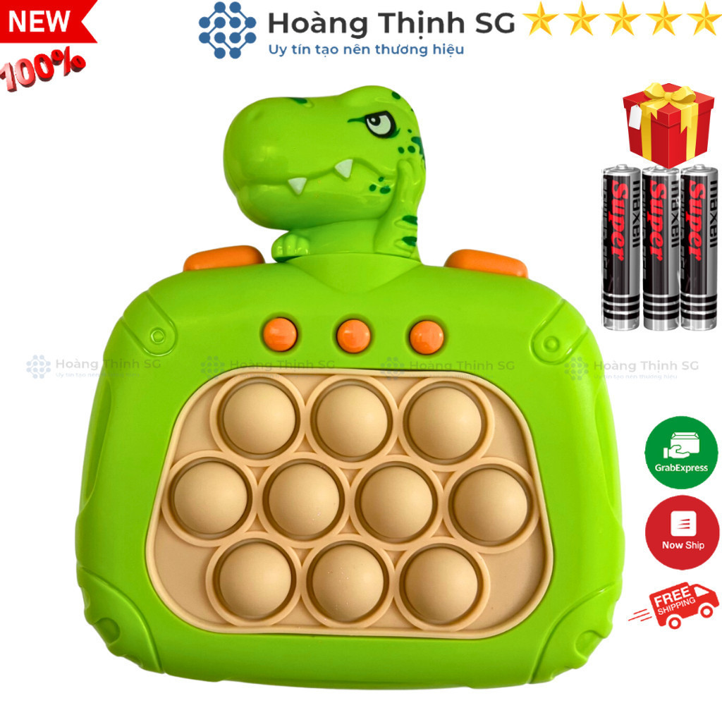 Pop it điện tử hình khủng long, máy chơi game Pop it, Tặng kèm 3 pin, 200 level có đèn nhạc - Hoàng Thịnh SG