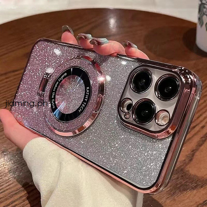 Ốp Điện Thoại Lấp Lánh Mạ Sang Trọng Tương Thích Cho iPhone 16 11 12 13 14 15 Pro Max SE 6 6S 7 8 Plus Ốp Lưng Có Giá Đỡ Vòng Từ Tính
