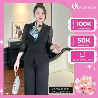 Vest 1 lớp phối tay lỡ ve Uk Fashion Thiết Kế Thanh Lịch Dài Tay 1 Cúc, Chất Liệu Vải Nhập Hàn Cao Cấp UKAK2308011