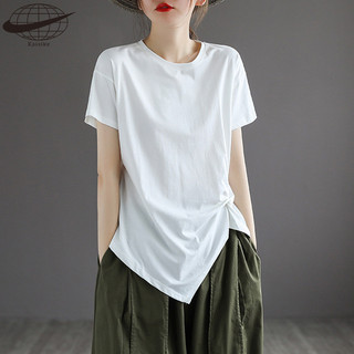 Kaisike Thiết kế xếp li không đều, áo thun ngắn tay cỡ lớn dành cho nữ mùa hè 2024 áo retro nghệ thuật mới với áo sơ mi đế