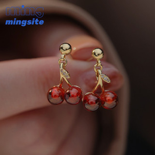 Red Glass Cherry Earrings Đối với phụ nữ Thời trang dễ thương Trang sức