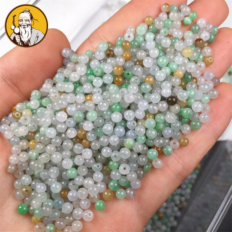 ((Giá 20 Miếng) Myanmar Jadeite a Goods 3.5mm Ice Species Ba Màu Rời Hạt DIY Vòng Tay Hạt Tròn Vòng Tay Phụ Kiện DIY