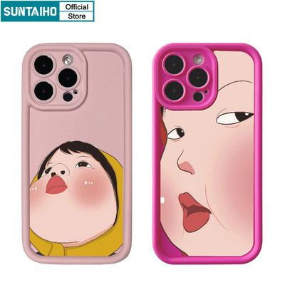 Suntaiho Ngộ nghĩnh Dễ Thương Cô Gái Mặt Lớn Họa Tiết Dành Cho Iphone 15 14 12 13 11 Pro Max IP 7 8 Plus Iphon X Xs XR Xs Max TPU Silicon Softcase Cao Cấp Chống Sốc Ốp điện thoại