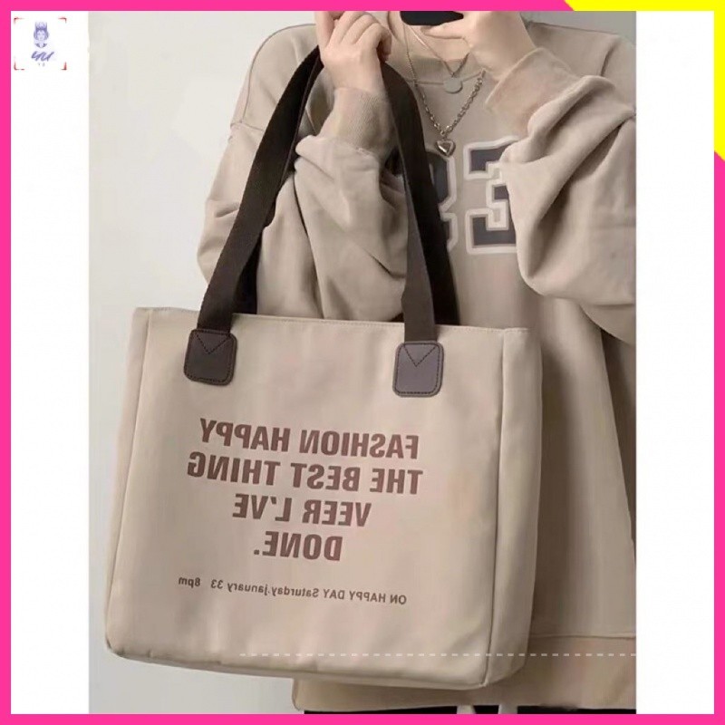 Túi Xách Canvas Cỡ Lớn Màu Tương Phản Thời Trang Cho Nữ