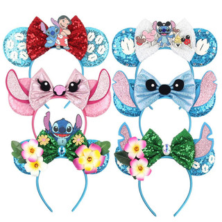 2024 Disneyland Dumbo Mickey Tai Đầu Stitch Sequin Nơ Băng Đô Quấn Tóc Bé Gái Bé Trai Lễ Hội Tiệc Cosplay DIY Phụ Kiện Tóc