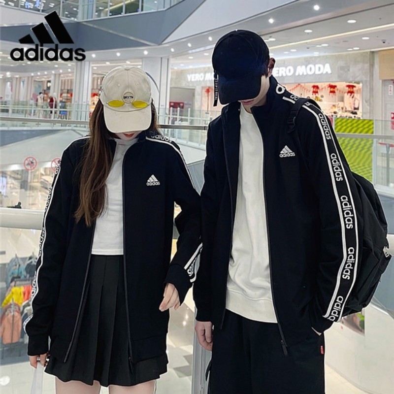 100% Chính Hãng Adidas Nam Nữ Thêu Logo Dây Áo Khoác Gió Full Mở Dây Kéo Áo Khoác
