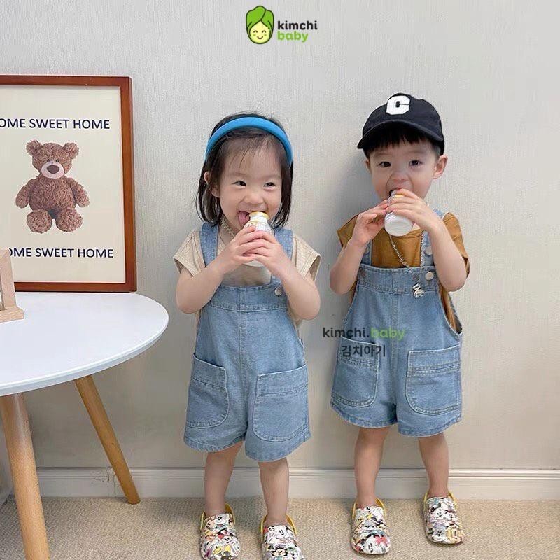 Quần Yếm Jeans Dáng Ngắn Cho Bé Trai, Bé Gái KIMCHIBABY Phối Túi Dễ Thương, Yếm Jeans Cho Bé Mặc Đi Chơi, Đi Học CK441
