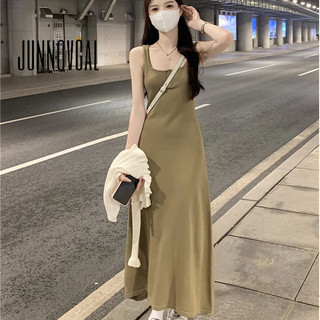 JUNNOVGAL Nữ Midi Đầm Không Tay Thời Trang Mùa Xuân Dây Phong Cách Mới Màu Trơn