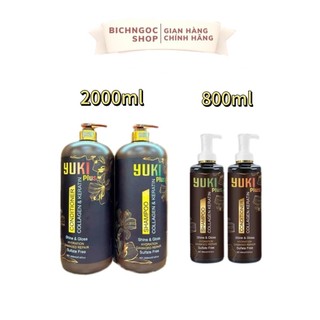  Cặp Dầu Gội Xả Collagen Keratin YUKI Plus 2000ML | 800MlGiảm Rụng Tóc Kích Mọc Tóc Phục Hồi Tóc Hư Tổn 