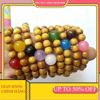 Vòng dâu tằm mix đá phong thủy cho bé 