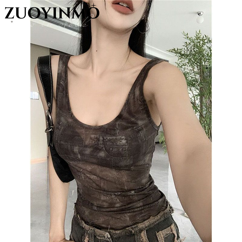 ZUOYINMO áo croptop Áo 2 dây áo ba lỗ Thời trang hàn quốc cổ điển sang trọng Gợi cảm tráng lệ WCS2430I5B 12Z240320 | BigBuy360 - bigbuy360.vn