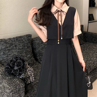 Váy cottagecore Đầm dự tiệc Đầm babydoll Khâu Váy Hai Mảnh Giả Nữ Mùa Hè Phong Cách Hàn Quốc Váy Dài Phong Cách Mới