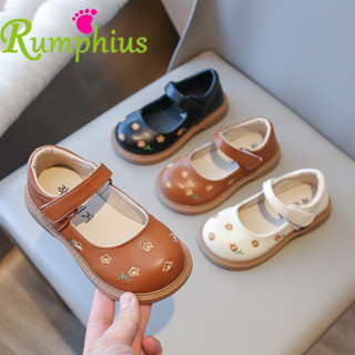Rumphius Đơn Giản Ngón Tròn Da Đế Bằng Cho Bé Gái Thêu Hoa Đế Mềm Thoải Mái Giày Trẻ Em Size 21-36