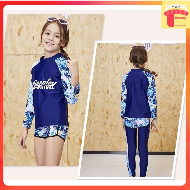 Đồ bơi cho bé 3-14 tuổi rời 4 chi tiết, Bộ bơi bé trai và bé gái cao cấp vải co giãn cực tốt