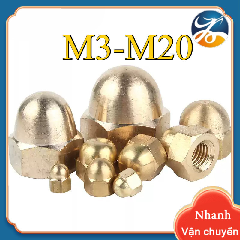 M3 / M4 / M5-M20 Đai ốc Nắp Tán bầu , Đai ốc mũ, đai ốc chỏm cầu Đồng [Len-DM-1]