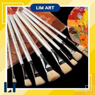 Cọ vẽ lông cừu đầu dẹp cán gỗ màu trắng ngọc trai LIM Art