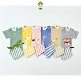 Bộ Quần Áo Bé Gái, Bé Trai KIMCHIBABY Vải Thun Lạnh Họa Tiết Cá Sấu 3D Quần Kẻ, Đồ Bộ Cho Bé Mặc Nhà Mềm Mát KW309