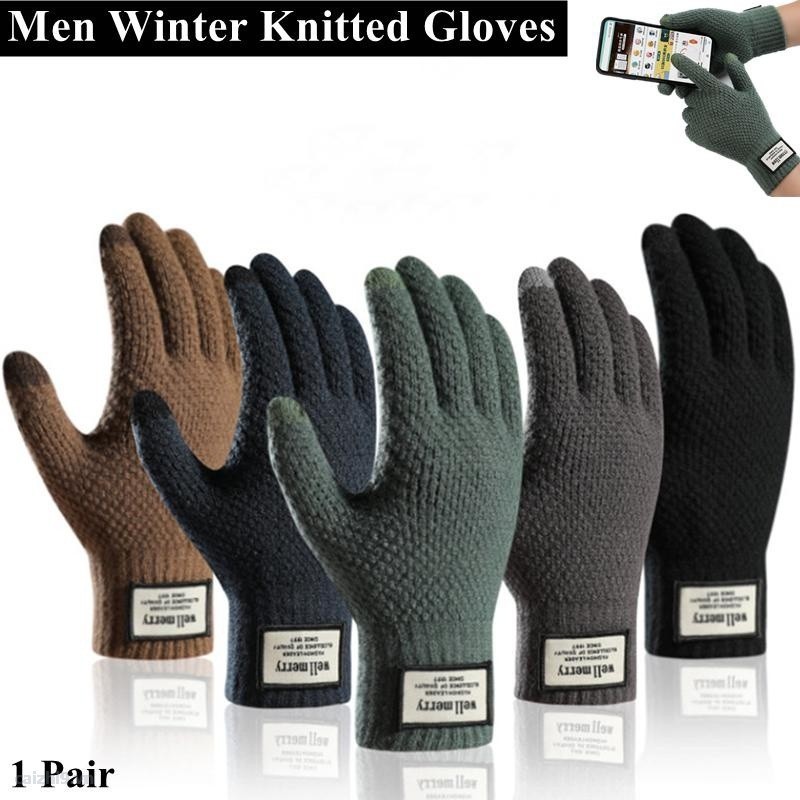{Caizhi} Găng Tay Len Jacquard Giữ Ấm Chạm Màn Hình Cảm Ứng Dành Cho Nam