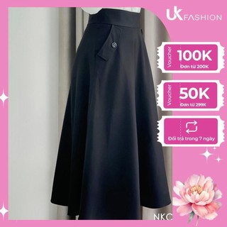 Chân Váy Xòe Công Sở UK Fashion Lưng Cao Tôn Dáng, Thiết Kế Phối Túi Chéo Thanh Lịch, Chất Liệu Co Giãn Nhẹ NKCV2203002