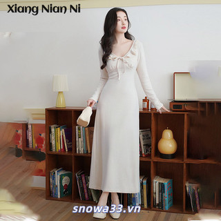 Xiang NIAN NI Tính Khí Váy Nữ Thu Đông 2024 Mới Đầm Đỏ Tuyệt Đẹp Đầm Đính Hôn