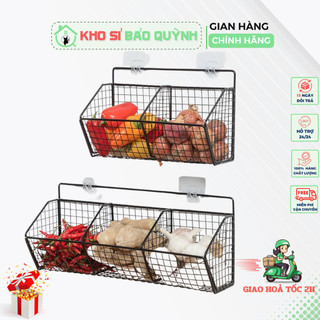  Kệ Lưới Đựng Gia Vị Hành Tỏi 2 Ngăn,3 Ngăn Để Đồ Treo Hoặc Dán Tường Tặng Kèm Móc Dán Tường - Kệ Lưới Sắt Sơn Tĩnh Điện 